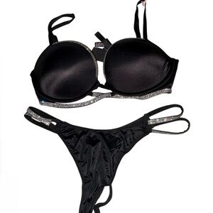 Victoria's Secret Black and glitter push up bra and panty set